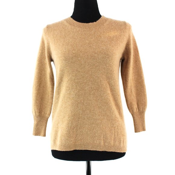 J. Crew Three Quarter Sleeve Everyday Cashmere Camel Tan Sweater XS Crewneck Top - Picture 1 of 7